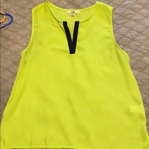 Neon yellow top with navy blue detail size L